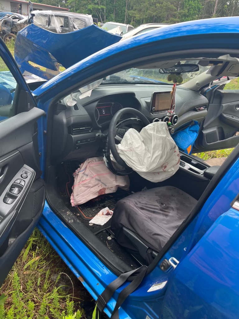 Interior of damaged vehicle after accident