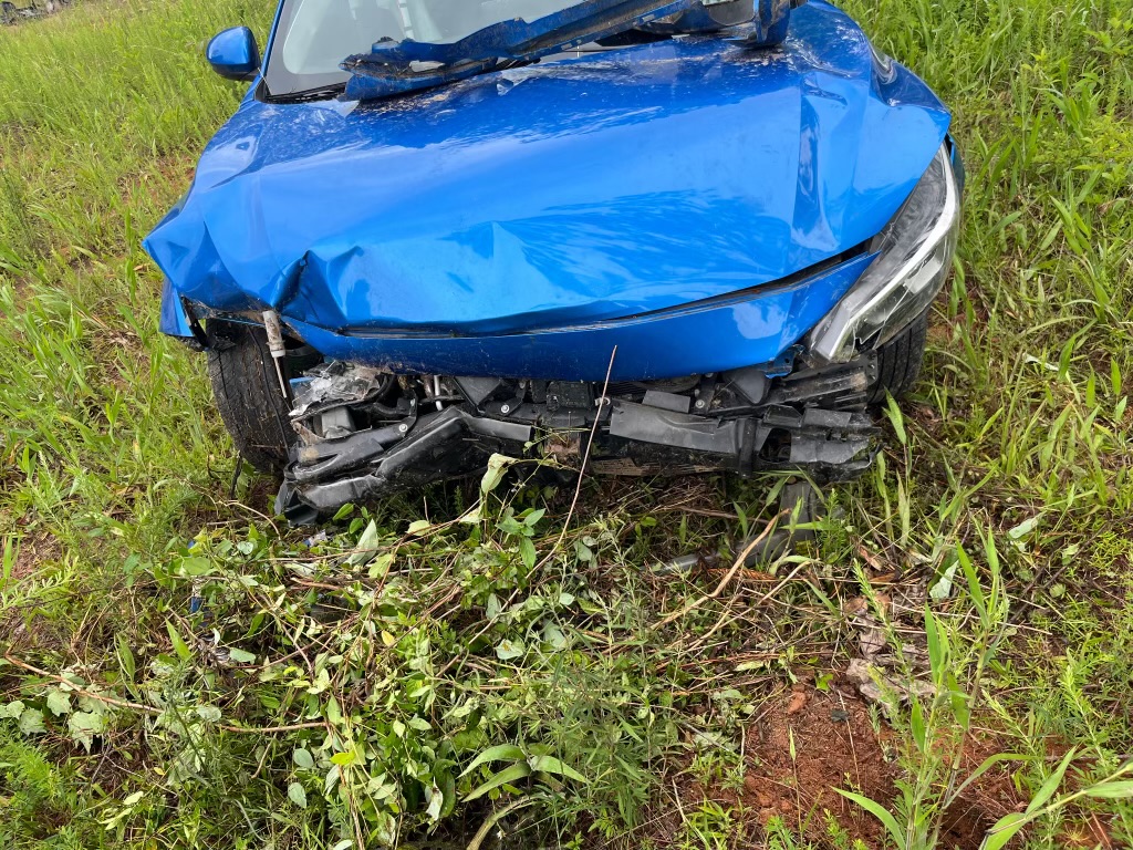 Close view of damaged front bumper area